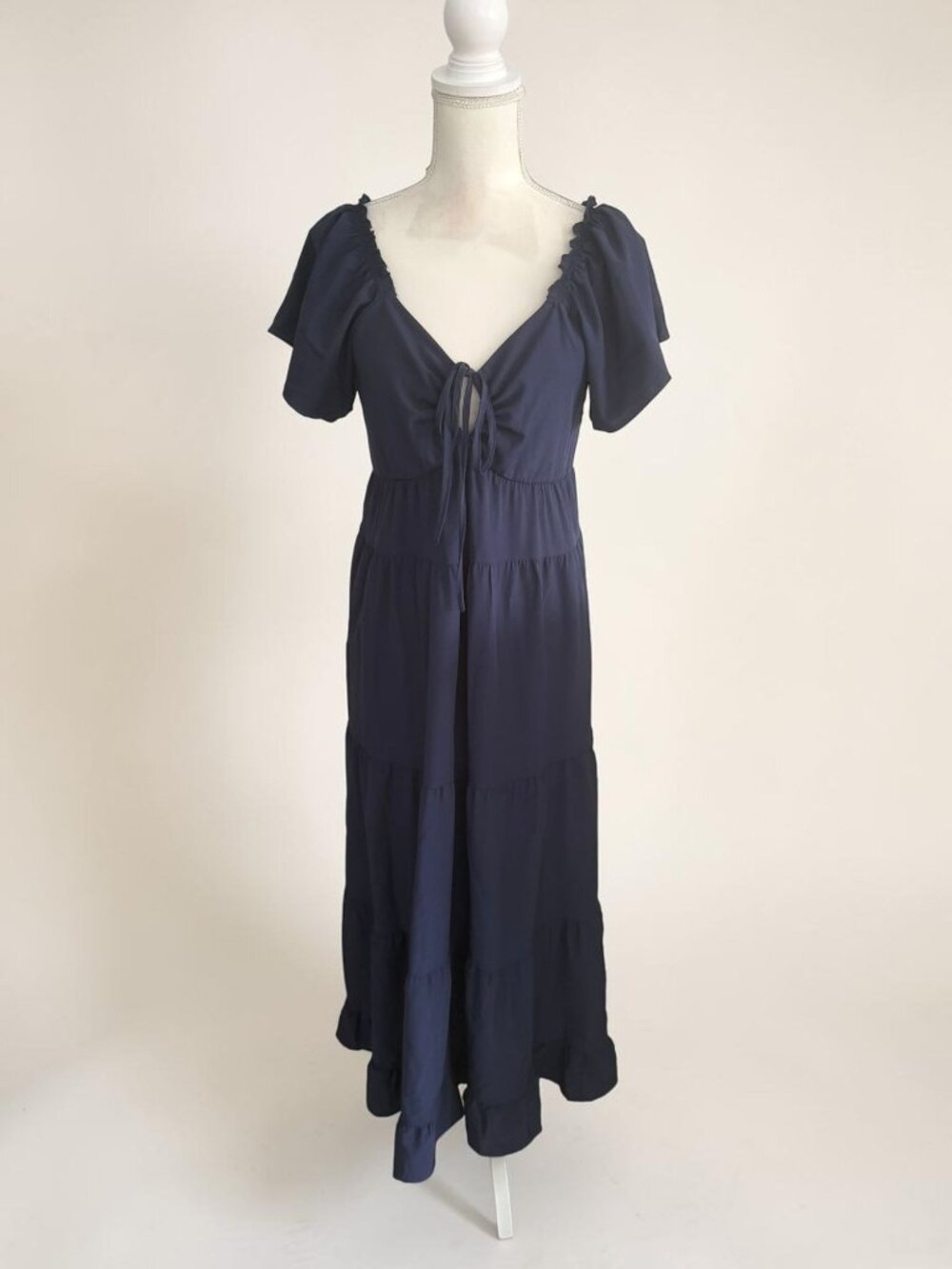 ECOWISH Navy Blue Cutout Short Sleeve Maxi Dress Size Medium